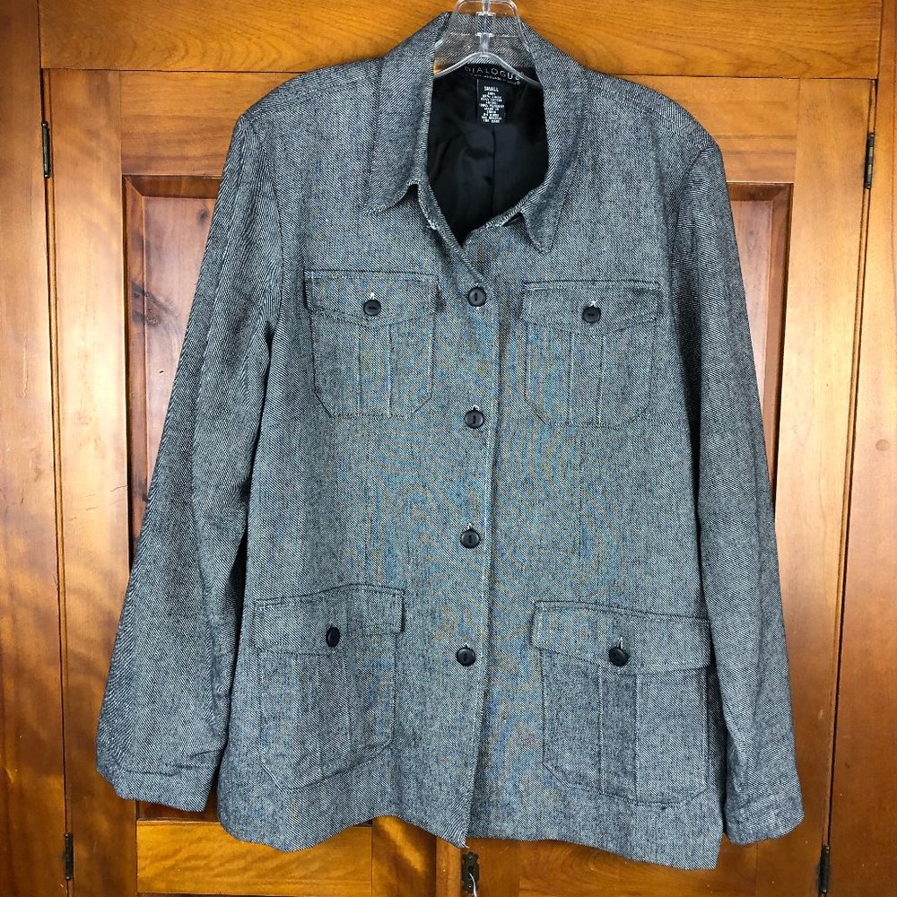 Dialogue Herringbone Linen Blend Oversized Jacket/Shacket Career Office Old 💵